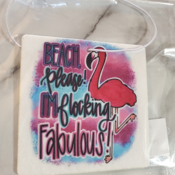 Beach Please I'm Flocking Fabulous Car Air Freshener - Picture 4 of 4